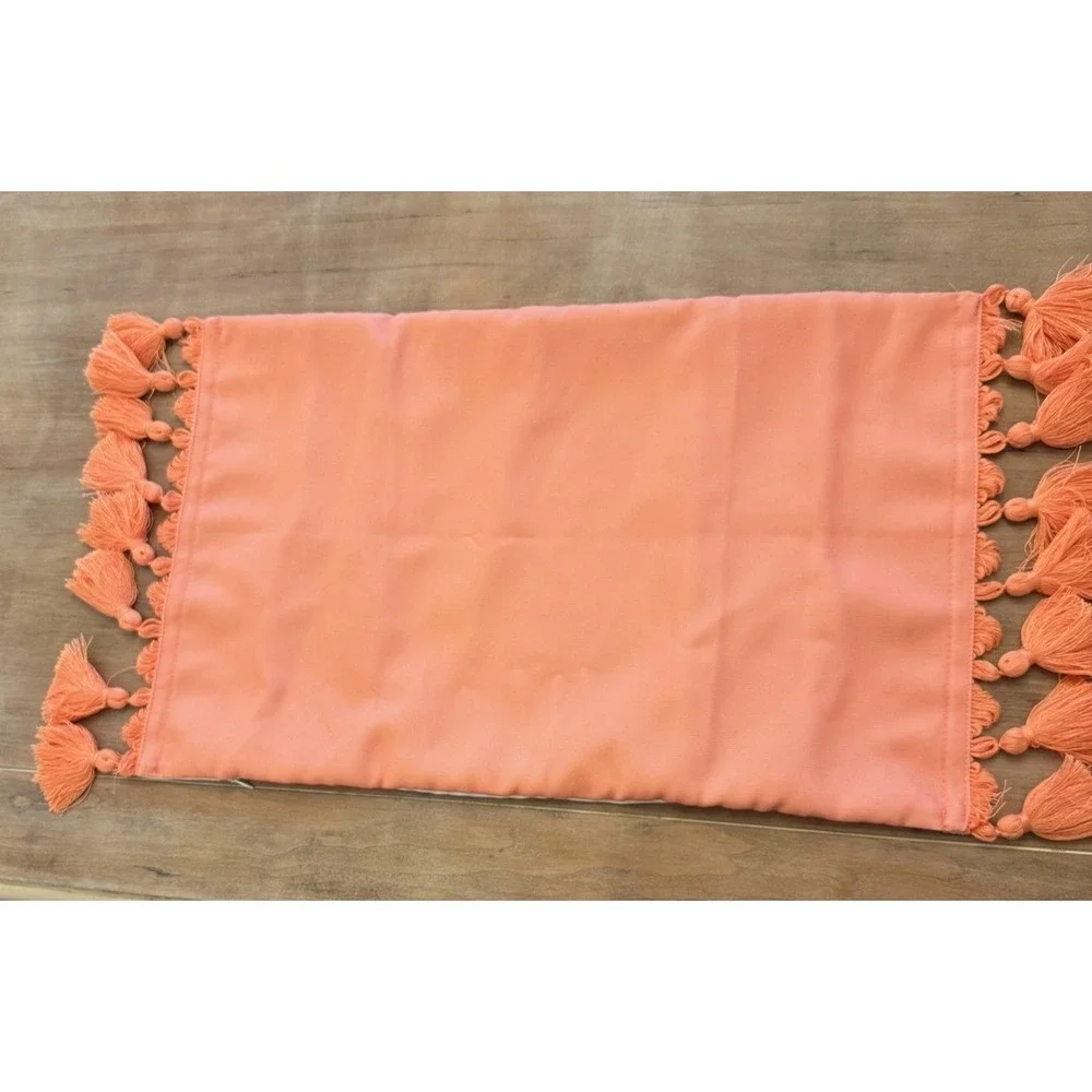 Frontgate Carroway Outdoor Pillow Cover‎ Guava 13x20 Tassel Stripe Lumbar Accent